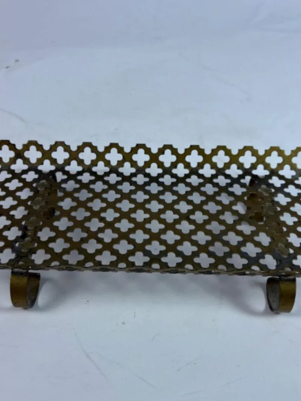 Vintage MCM Brass Wall Shelf | Clover Cutout Hanging Shelf | Hollywood Regency